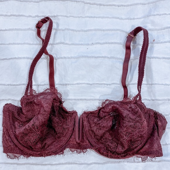 Auden Other - Women’s Unlined Lace Bralette, Burgandy. 34B